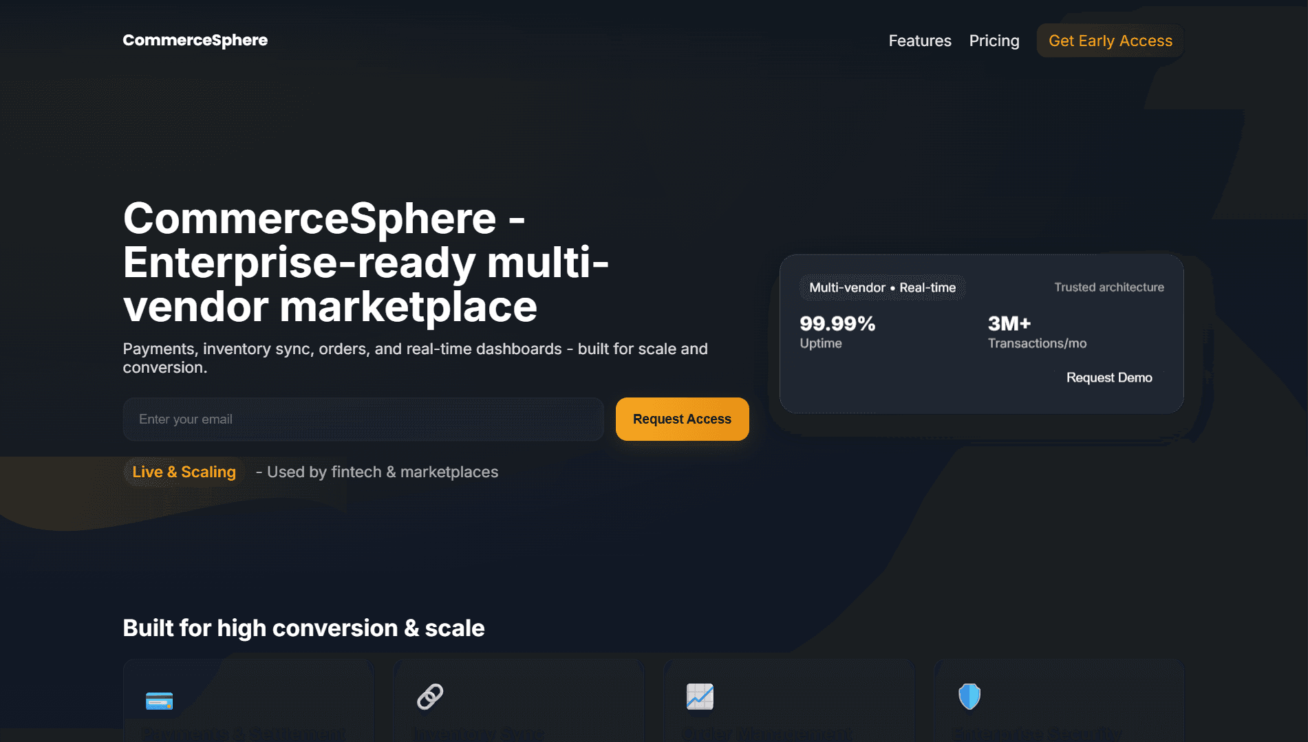 CommerceSphere marketplace dashboard with vendor analytics
